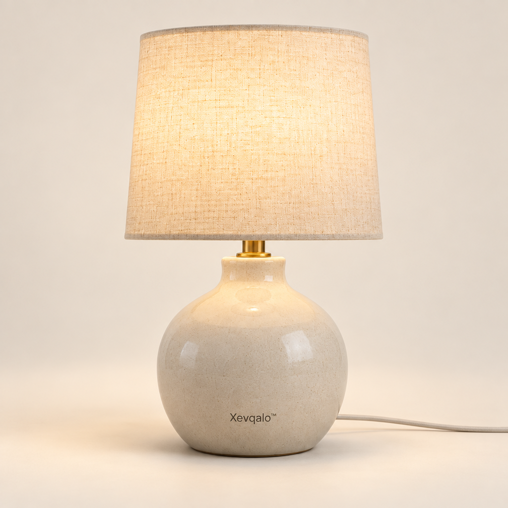 Xevqalo™ Linen Shade Ceramic Bedside Lamp product image 01